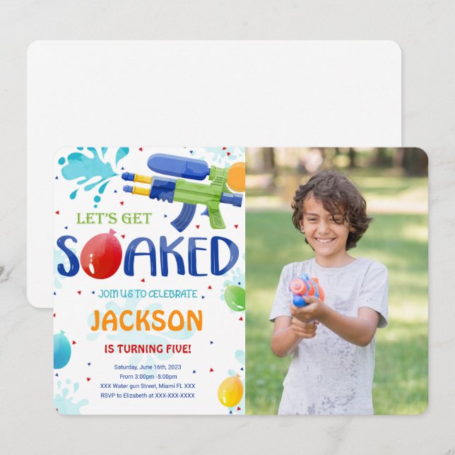 Water Gun Photo Invitations (Front/Back)