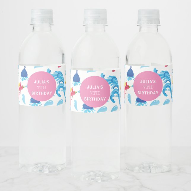 Water Gun Summer Birthday Party Personalised Water Water Bottle Label (Bottles)