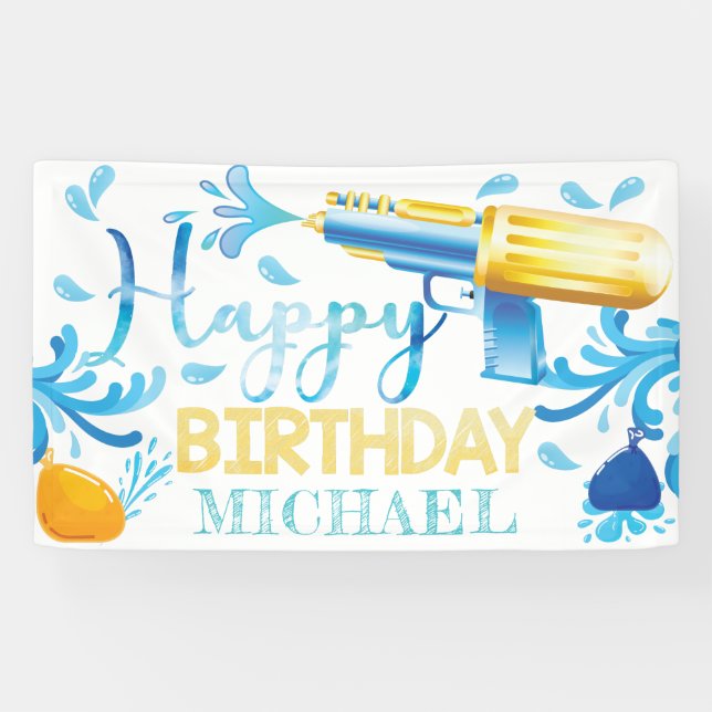 Water Gun Summer Birthday Personalised Banner (Horizontal)