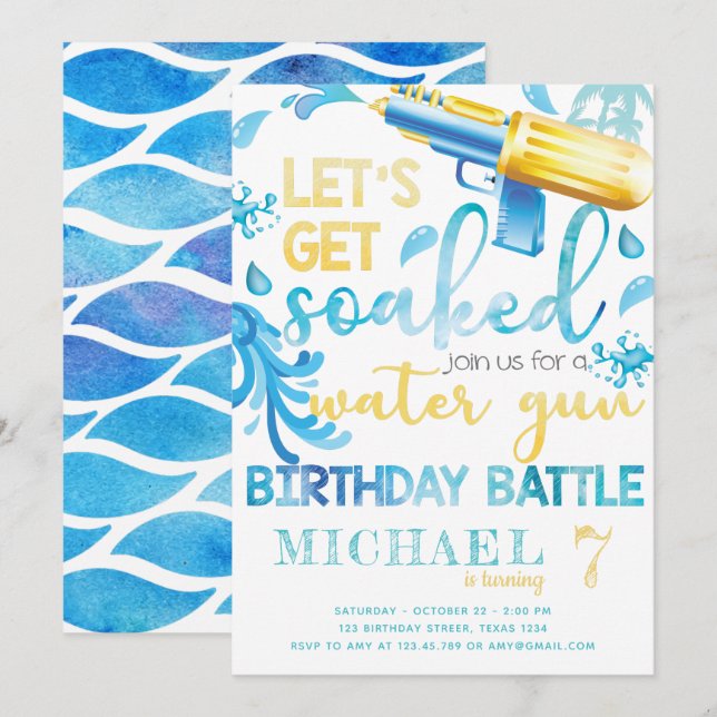 Water Gun Summer Boy Birthday Party Invitation (Front/Back)