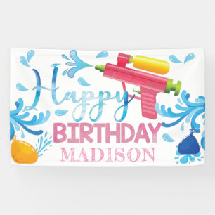 Water Gun Summer Girl Birthday Personalised Banner