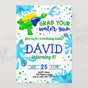 Water Gun Summer Pool Party Boy Birthday Invitation