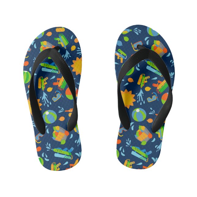 Water guns water balloons summer kids pattern kid's flip flops (Footbed)