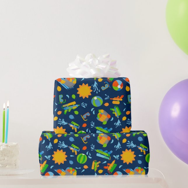 Water guns water balloons summer kids pattern  wrapping paper (Party Gifts)