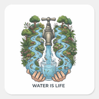 Water Is Life | Nature Ecosystem Conservation Art Square Sticker