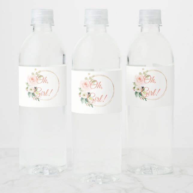 Water Labels  Baby Shower for Girl with Rose Flor (Bottles)