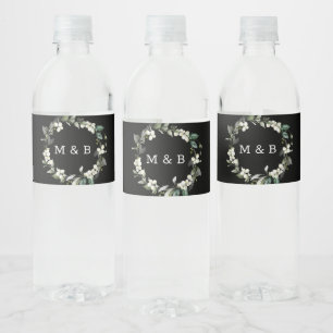 Water Labels  Black   Greenery Modern Wedding