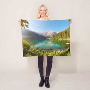 Water   Lago di Fusine Mount Gangart Julian Alps Fleece Blanket