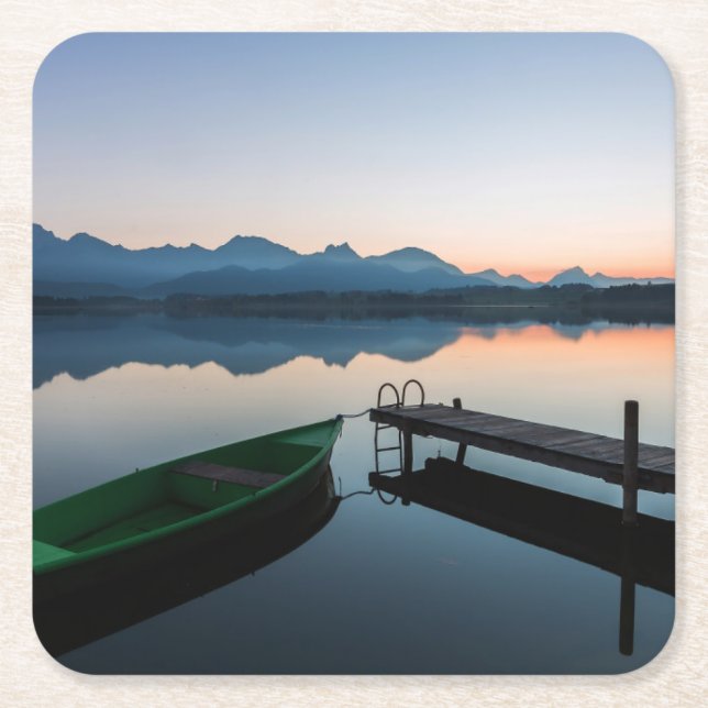 Water | Lake Hopfen Bavarian Alps Germany Square Paper Coaster (Front)