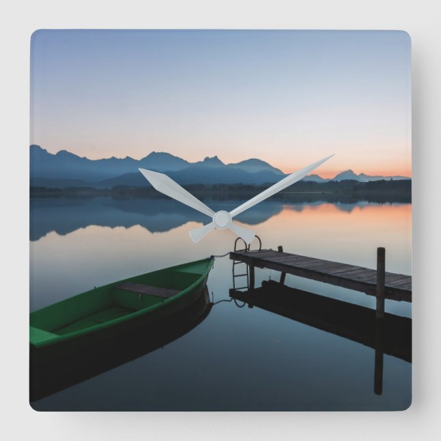 Water | Lake Hopfen Bavarian Alps Germany Square Wall Clock (Front)