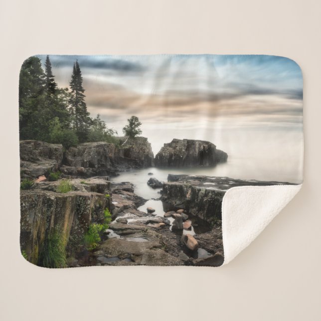 Water | Lake Superior Grand Marais, Minnesota Sherpa Blanket (Front (Horizontal))