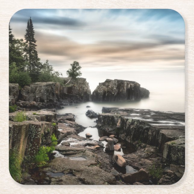Water | Lake Superior Grand Marais, Minnesota Square Paper Coaster (Front)