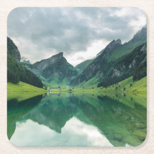 Water Lake Swiss Alps Square Paper Coaster