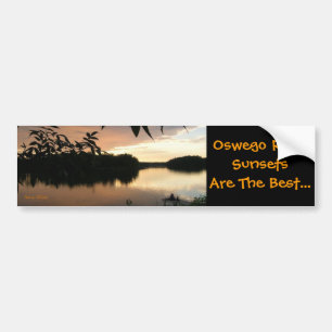 water leaves and fishermen, Oswego River Sunset... Bumper Sticker