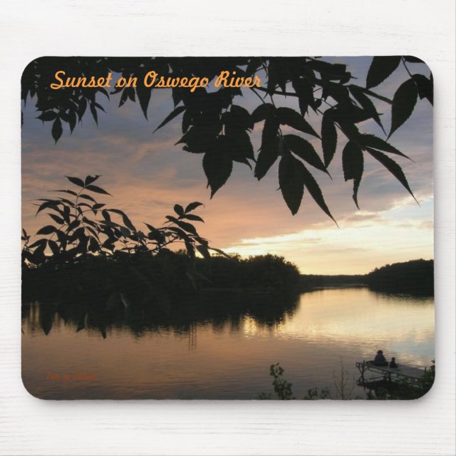 water leaves and fishermen, Sunset on Oswego Ri... Mouse Mat (Front)