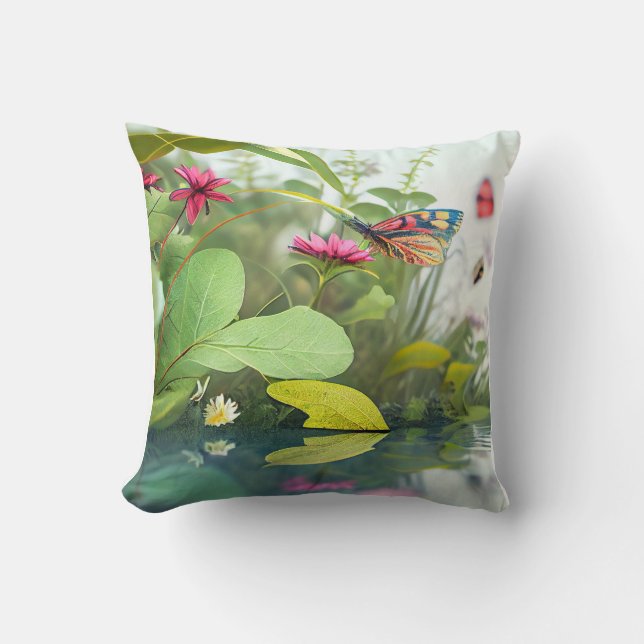 Water Leaves Calm Tranquil Nature Peaceful Season  Cushion (Front)