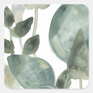 Water Leaves - Watercolor Square Sticker