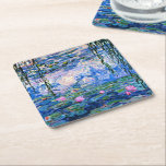 Water Lilies, 1919, by Monet Square Paper Coaster<br><div class="desc">Water Lilies,  1919 famous painting by Claude Monet,  with colour coordinated solid colours pinkish-purple and Monet blue,  ready to mix and match.</div>
