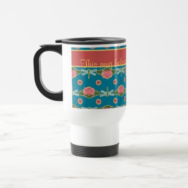 Water Lilies and Dragonflies Custom Travel Mug (Left)