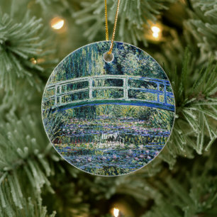 "Water Lilies and Japanese Bridge" Ceramic Tree Decoration