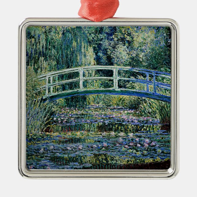 "Water Lilies and Japanese Bridge" Metal Tree Decoration (Front)
