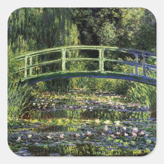 Water Lilies and Japanese Bridge Square Sticker (Front)
