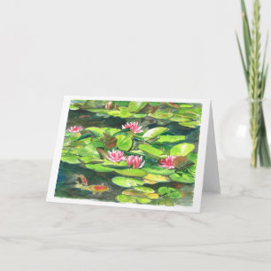 Water Lilies and Koi Fish Card