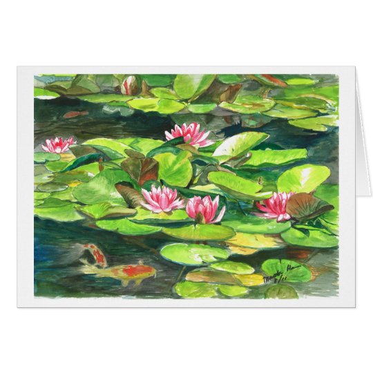 Water Lilies and Koi Fish Card