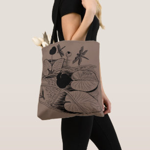 Water-lilies black engraving tote bag