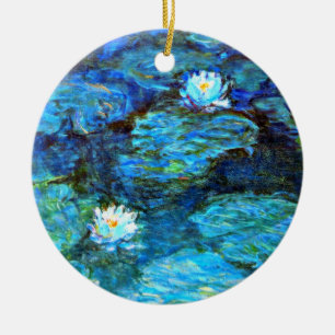 Water Lilies (blue) by Claude Monet Ceramic Tree Decoration