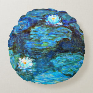Water Lilies (blue) by Claude Monet Round Cushion