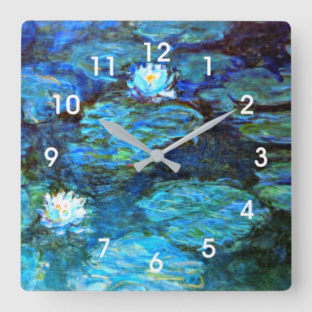 Water Lilies Blue, painting by Claude Monet Square Wall Clock (Front)