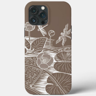 Water-lilies brown graphic iPhone 13 pro max case