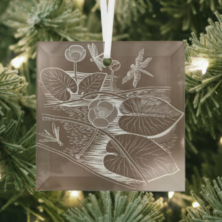 Water-lilies brown graphic glass tree decoration