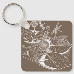 Water-lilies brown graphic key ring