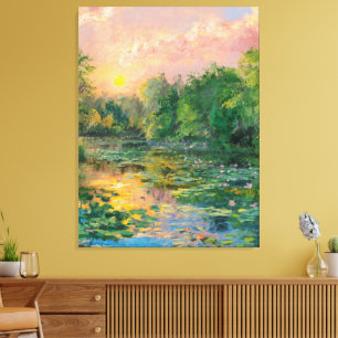 Water Lilies by Claude Monet, Sunset, Colourful Canvas Print