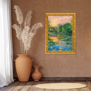 Water Lilies by Claude Monet, Sunset, Colourful  Photo Print