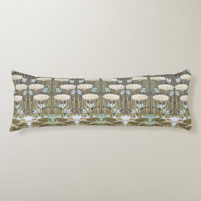 Water Lilies,Dragonflies,Marsh Art Nouveau Body Cushion (Front)