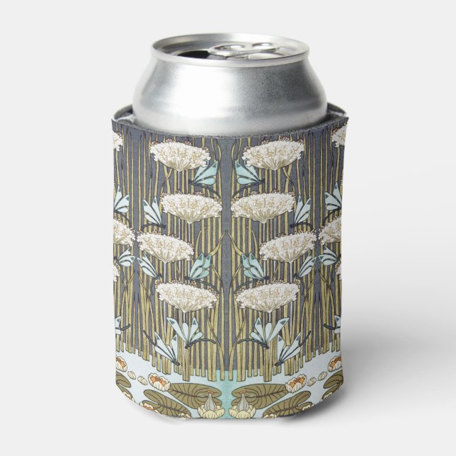 Water Lilies,Dragonflies,Marsh Art Nouveau Can Cooler (Can Front)