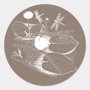 Water-lilies engraving classic round sticker
