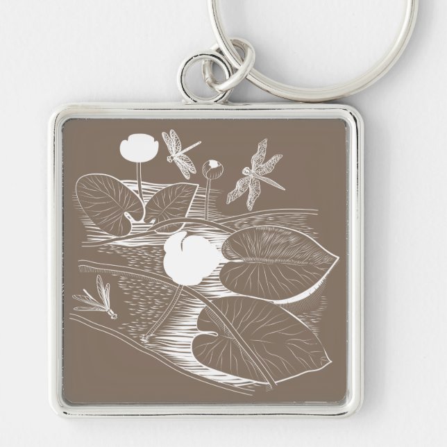 Water-lilies engraving key ring (Front)