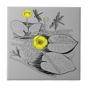 Water lilies engraving tile