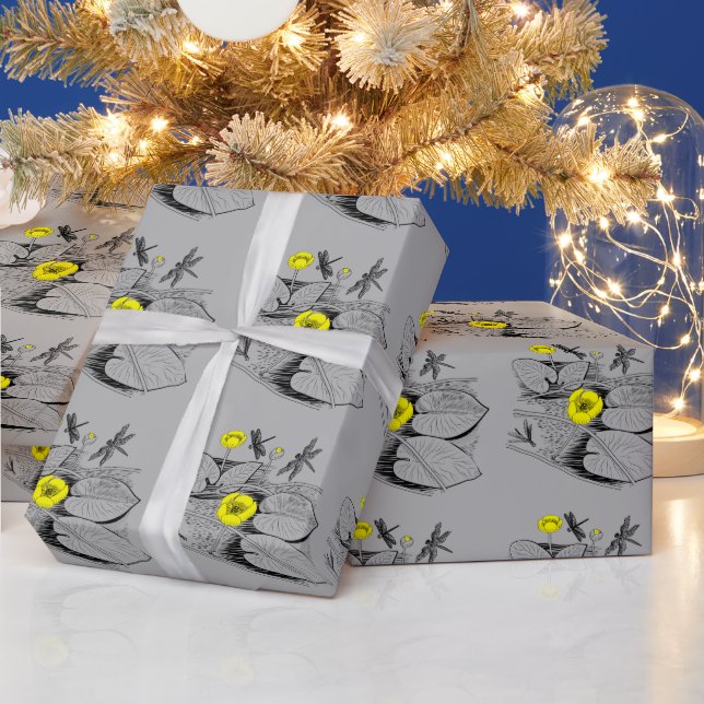 Water-lilies engraving wrapping paper (Holidays)