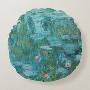 Water Lilies, Fine Art Oil Painting, Claude Monet Round Cushion