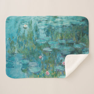 Water Lilies, Fine Art Oil Painting, Claude Monet Sherpa Blanket