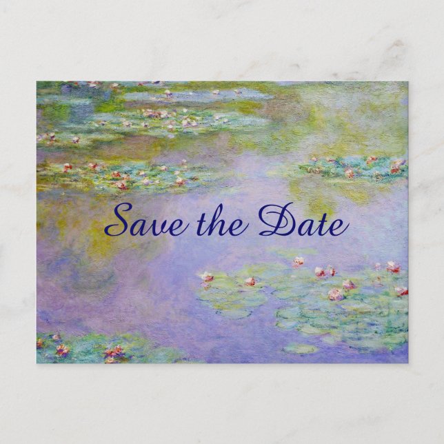 Water Lilies Flower Painting Save the Date Wedding Announcement Postcard (Front)