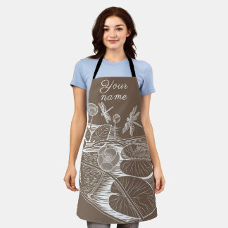 Water-lilies graphic brown apron