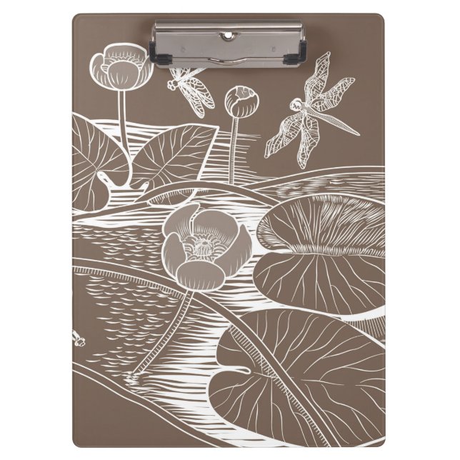 Water-lilies graphic brown clipboard (Front)