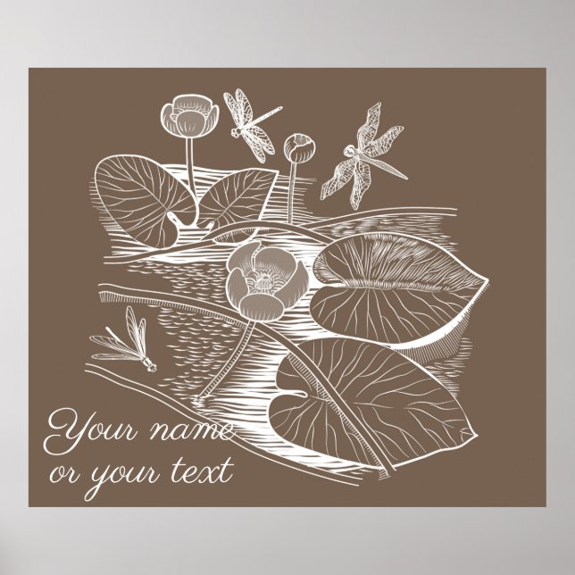 Water-lilies graphic brown poster (Front)
