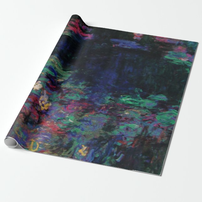 WATER LILIES GREEN POND Claude Monet Dark Floral Wrapping Paper (Unrolled)